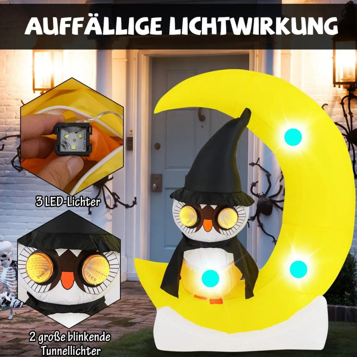 155CM LED Aufblasbarer Eulen auf dem Mond Stehend Schreckliche Halloween Dekoration
