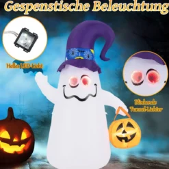 180CM LED Aufblasbarer Halloween-Geist mit Kürbis Outdoor Schreckliche Dekogeist Halloween Deko