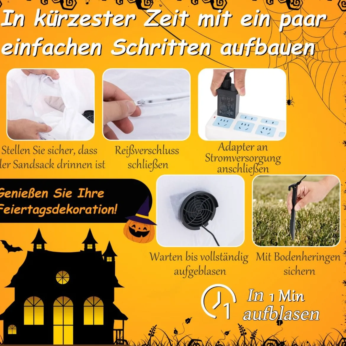 180CM LED Aufblasbarer Halloween-Geist mit Kürbis Outdoor Schreckliche Dekogeist Halloween Deko
