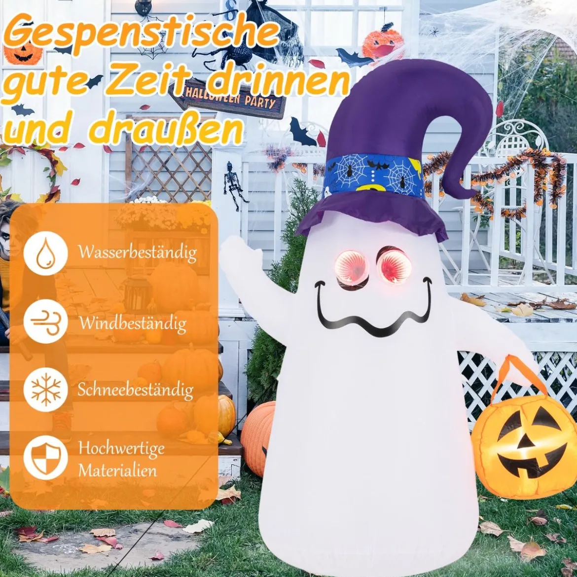 180CM LED Aufblasbarer Halloween-Geist mit Kürbis Outdoor Schreckliche Dekogeist Halloween Deko