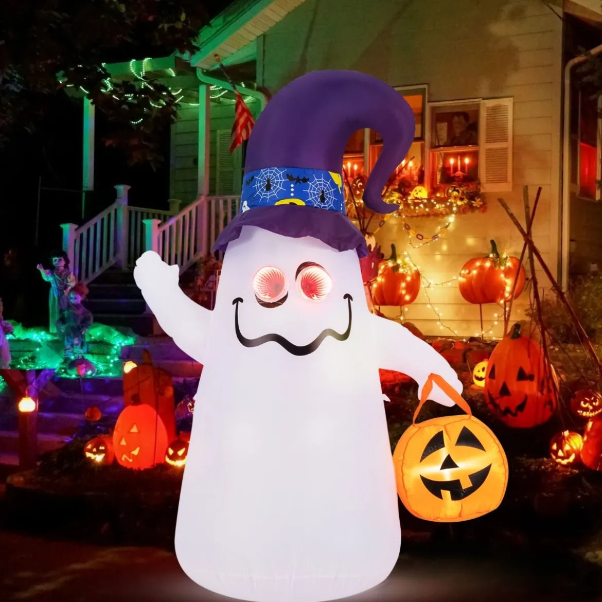 180CM LED Aufblasbarer Halloween-Geist mit Kürbis Outdoor Schreckliche Dekogeist Halloween Deko