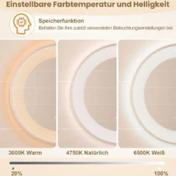 Ø 60 cm LED-Badezimmerspiegel mit 3-farbigen Lichtern & Touch-Schalter Kosmetikspiegel