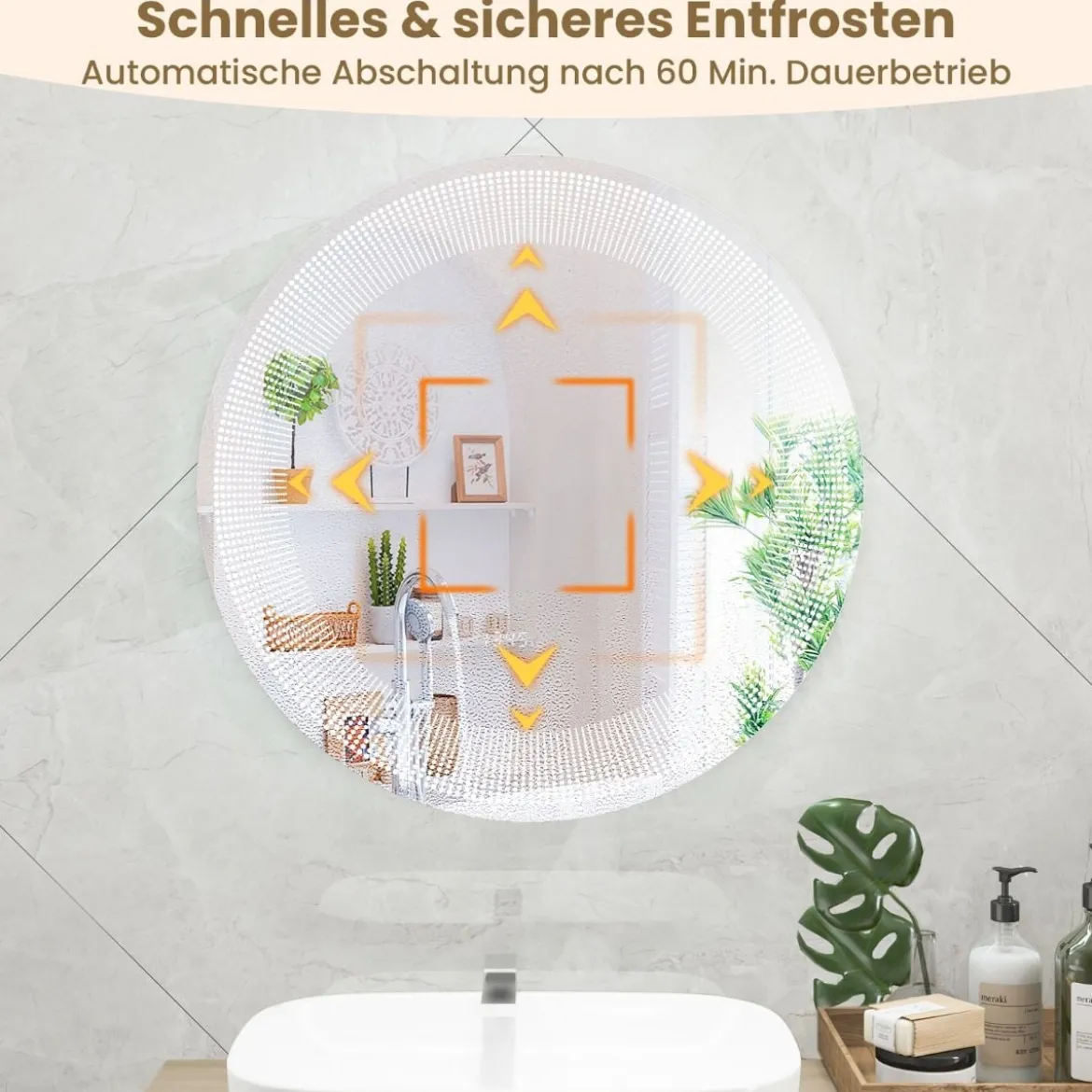 Ø 60 cm LED-Badezimmerspiegel mit 3-farbigen Lichtern & Touch-Schalter Kosmetikspiegel