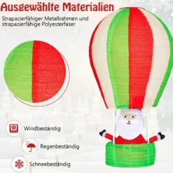135 cm LED Heißluftballon Weihnachtsdeko mit Weihnachtsmann Weihnachtsballon