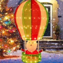 135 cm LED Heißluftballon Weihnachtsdeko mit Weihnachtsmann Weihnachtsballon