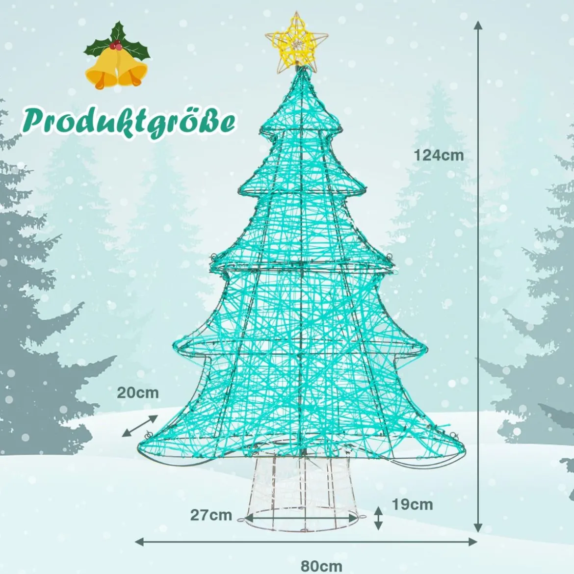 123 cm LED Künstlicher Weihnachtsbaum mit Lichterkette & Stern mit Lichterkette & Stern