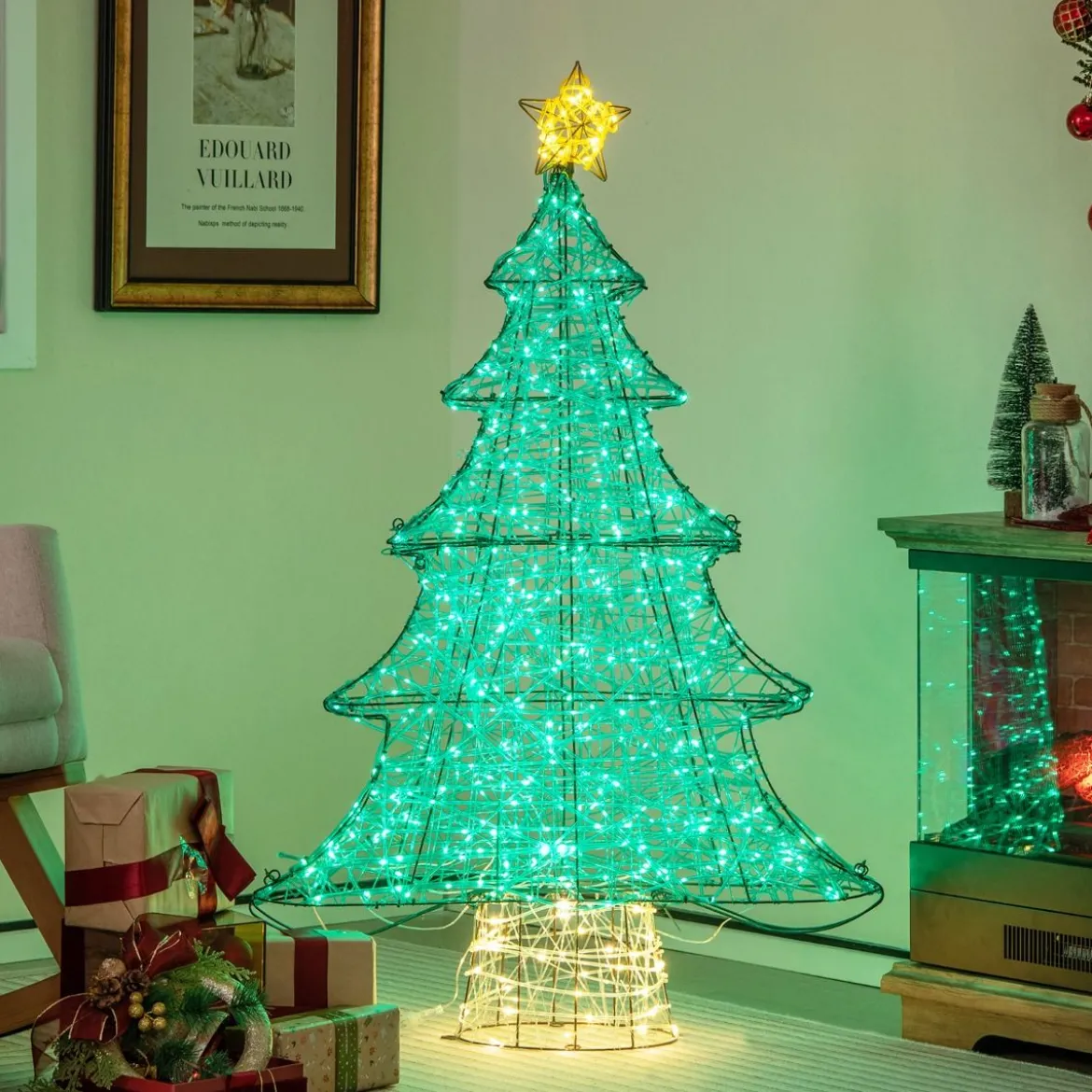 123 cm LED Künstlicher Weihnachtsbaum mit Lichterkette & Stern mit Lichterkette & Stern