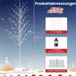 186 cm LED Lichterbaum Birkenbaum mit warmweißen LED-Leuchten künstlicher Weihnachtsbaum