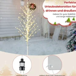 186 cm LED Lichterbaum Birkenbaum mit warmweißen LED-Leuchten künstlicher Weihnachtsbaum