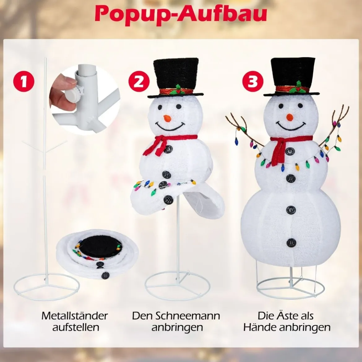 180 cm LED Schneemann beleuchtet Weihnachtsfigur mit 180 warmweißen LED- Lichern