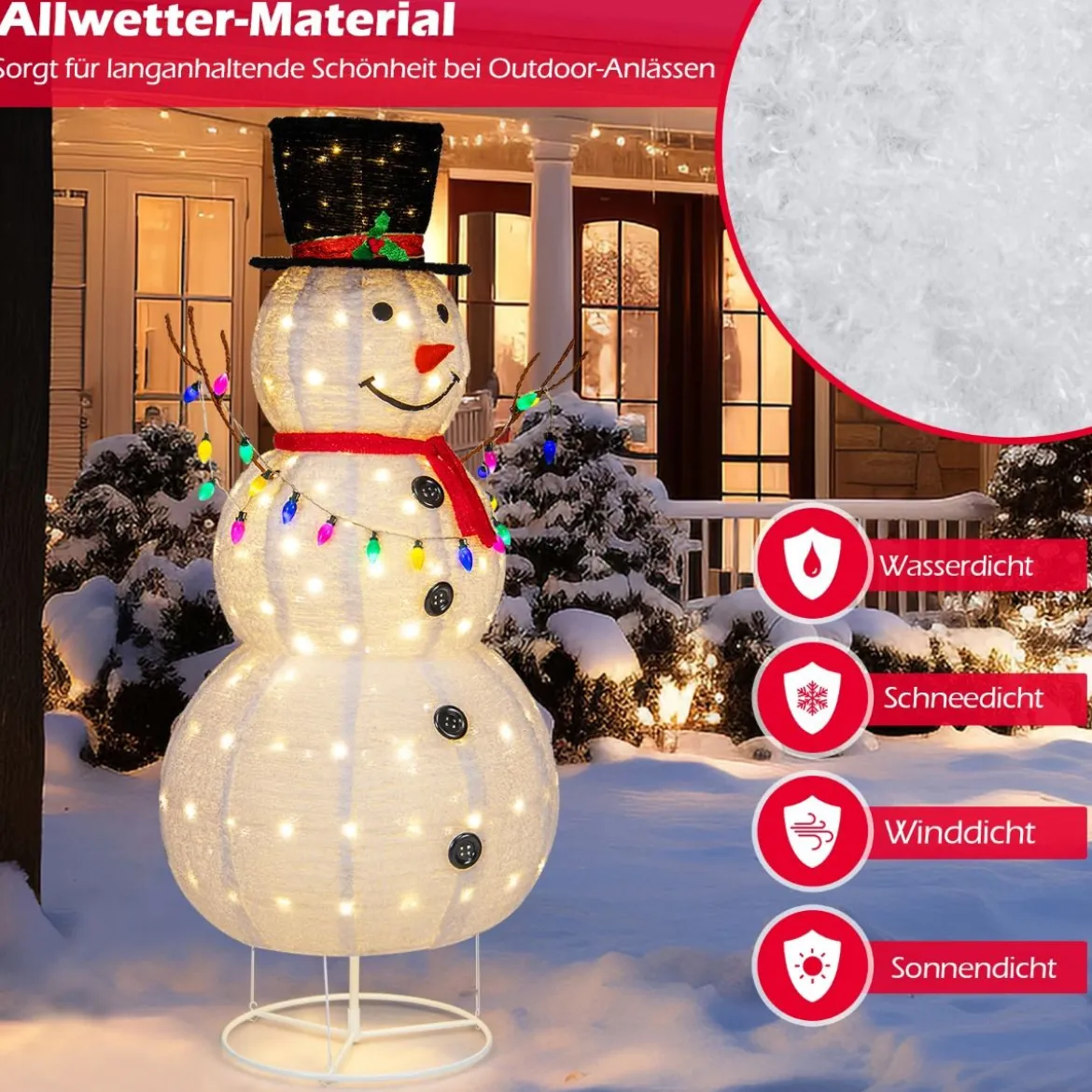 180 cm LED Schneemann beleuchtet Weihnachtsfigur mit 180 warmweißen LED- Lichern