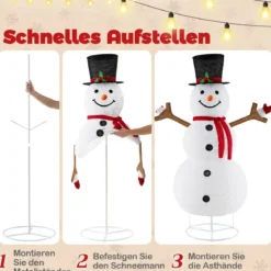 184 cm LED Schneemann beleuchtet Weihnachtsfigur mit schwarzem Hut & Schal