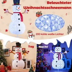 184 cm LED Schneemann beleuchtet Weihnachtsfigur mit schwarzem Hut & Schal