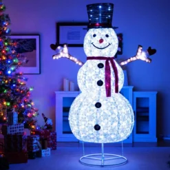 184 cm LED Schneemann beleuchtet Weihnachtsfigur mit schwarzem Hut & Schal