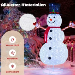184 cm LED Schneemann beleuchtet Weihnachtsfigur mit schwarzem Hut & Schal