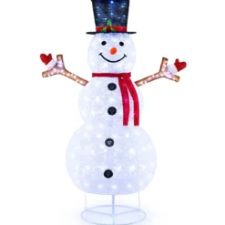 184 cm LED Schneemann beleuchtet Weihnachtsfigur mit schwarzem Hut & Schal