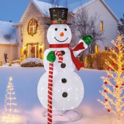 150 cm LED Schneemann Weihnachtsdeko mit LED-Lichtern & Erdspießen Witterungsbeständig