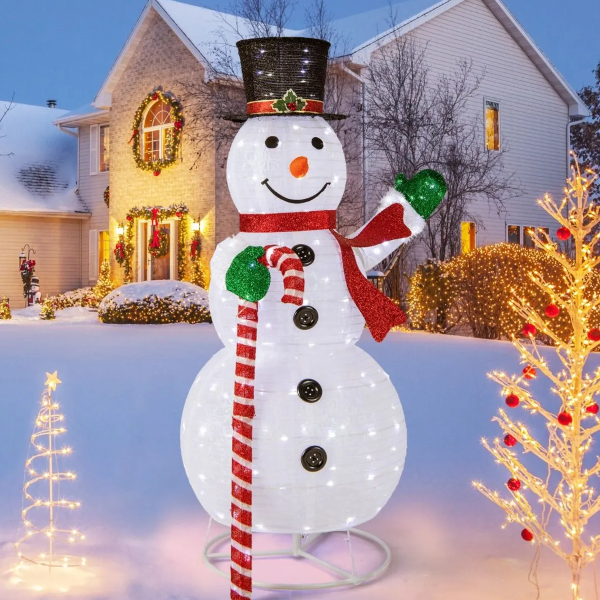150 cm LED Schneemann Weihnachtsdeko mit LED-Lichtern & Erdspießen Witterungsbeständig