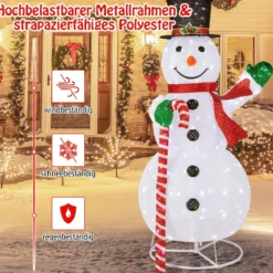 150 cm LED Schneemann Weihnachtsdeko mit LED-Lichtern & Erdspießen Witterungsbeständig