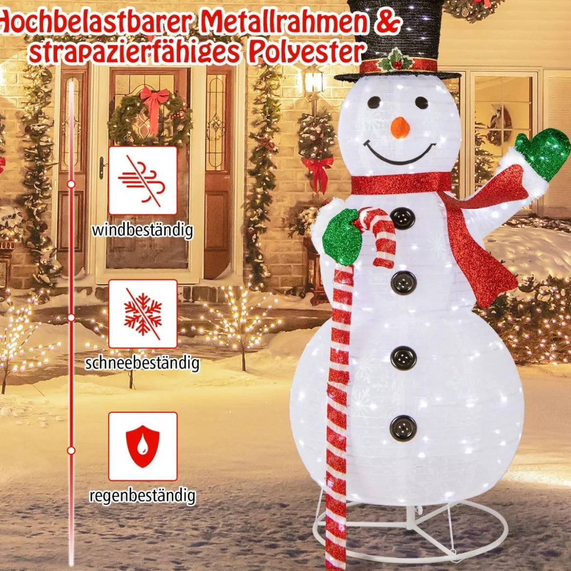 150 cm LED Schneemann Weihnachtsdeko mit LED-Lichtern & Erdspießen Witterungsbeständig