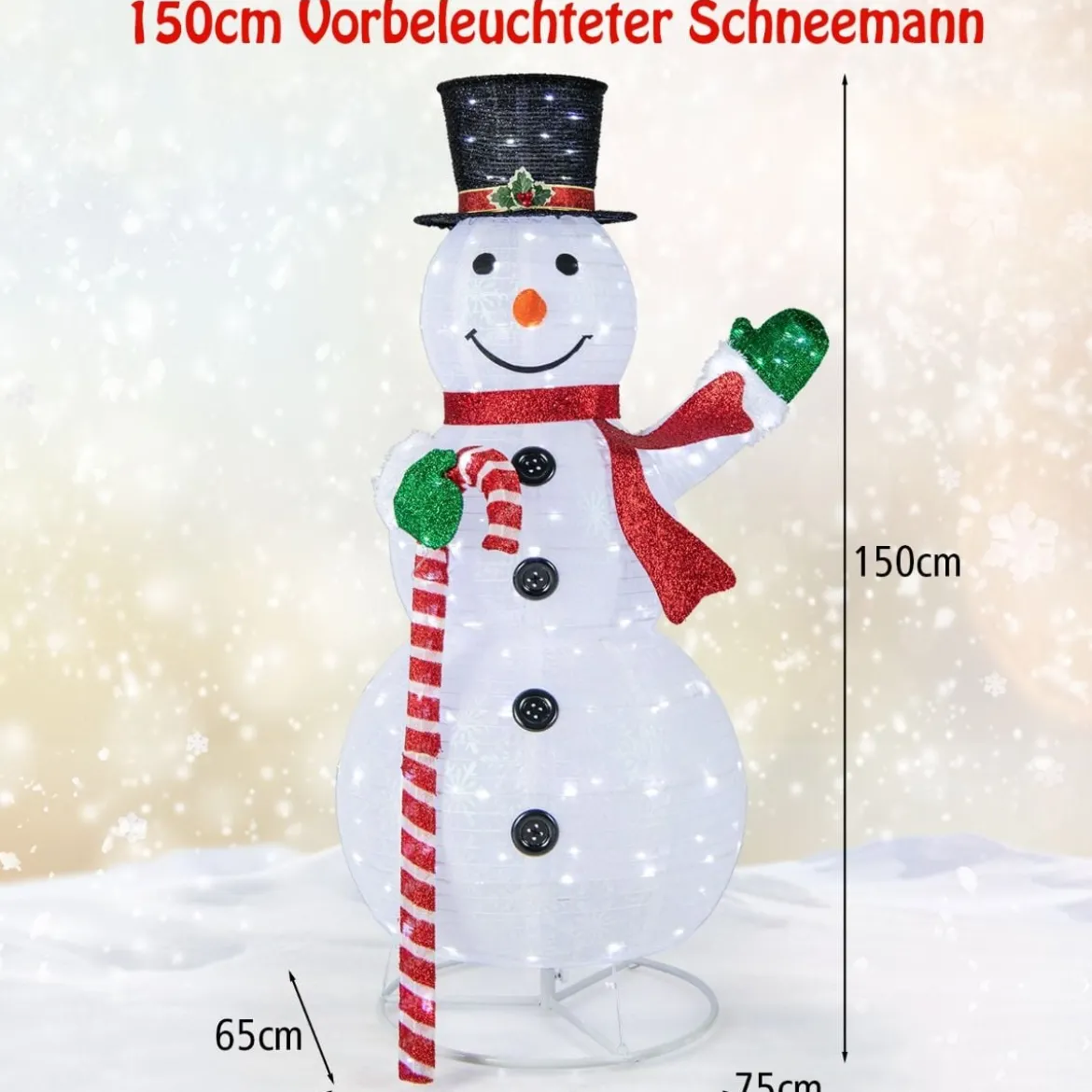 150 cm LED Schneemann Weihnachtsdeko mit LED-Lichtern & Erdspießen Witterungsbeständig