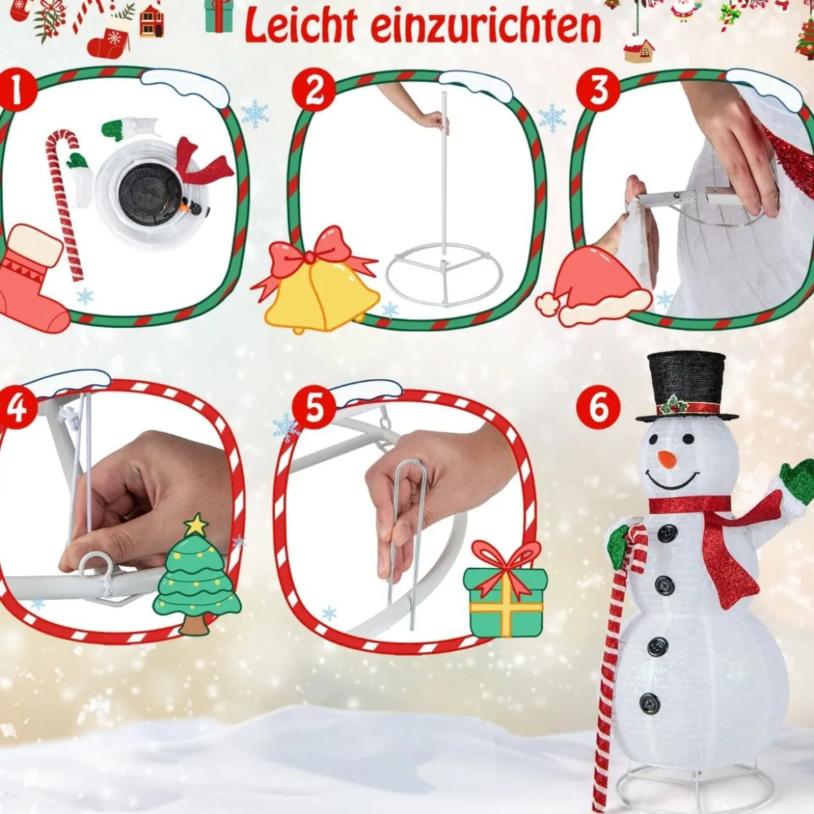 150 cm LED Schneemann Weihnachtsdeko mit LED-Lichtern & Erdspießen Witterungsbeständig