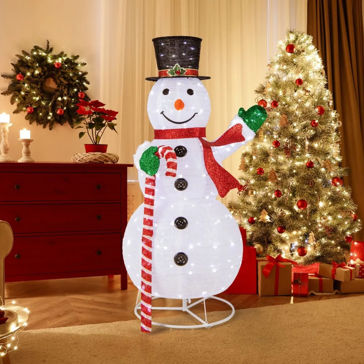 150 cm LED Schneemann Weihnachtsdeko mit LED-Lichtern & Erdspießen Witterungsbeständig