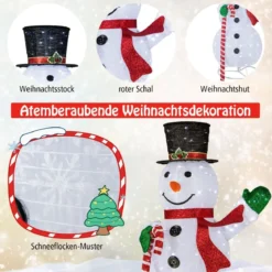 150 cm LED Schneemann Weihnachtsdeko mit LED-Lichtern & Erdspießen Witterungsbeständig
