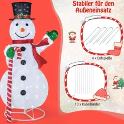 150 cm LED Schneemann Weihnachtsdeko mit LED-Lichtern & Erdspießen Witterungsbeständig