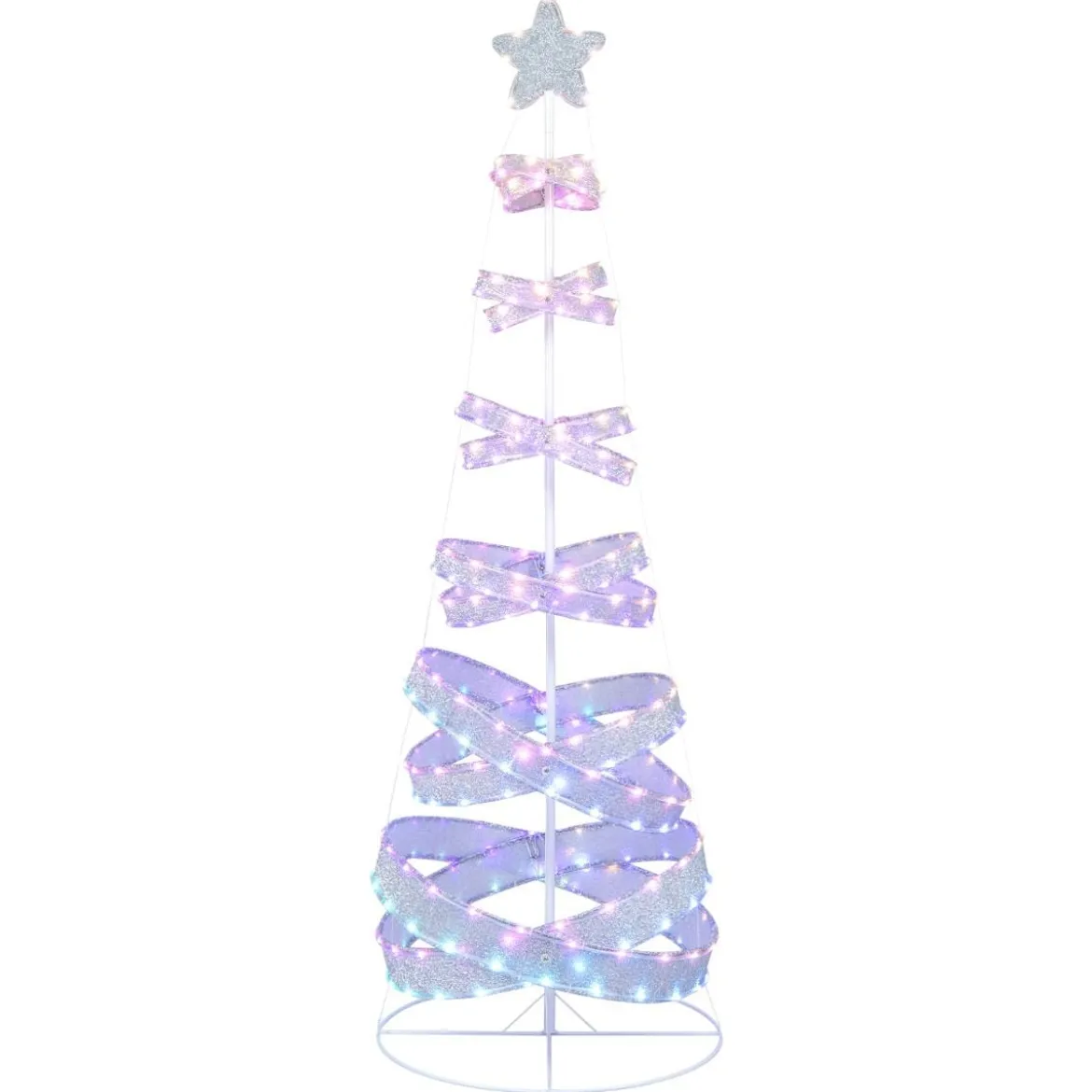 210 cm LED Spiral Weihnachtsbaum aus Polyester Metall mit 341 LEDs & 34 Lichtmodi & Stern