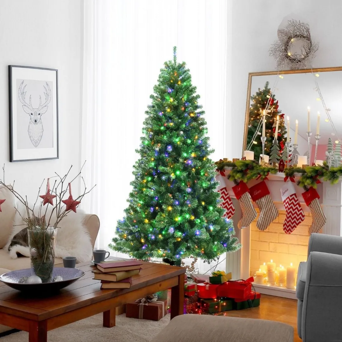 180 cm LED Weihnachtsbaum mit 9 Beleuchtungsmodi Künstlicher Tannenbaum Grün