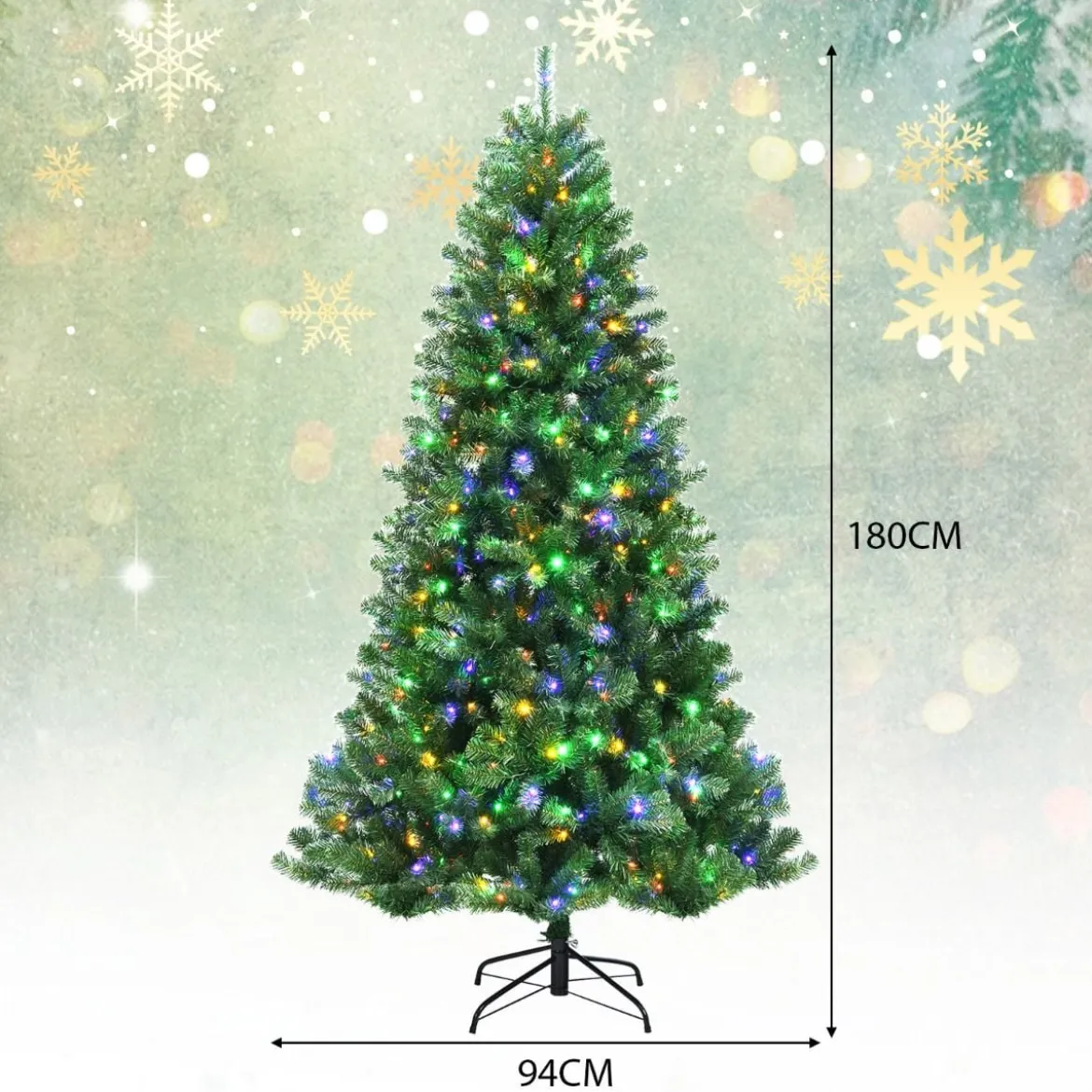180 cm LED Weihnachtsbaum mit 9 Beleuchtungsmodi Künstlicher Tannenbaum Grün