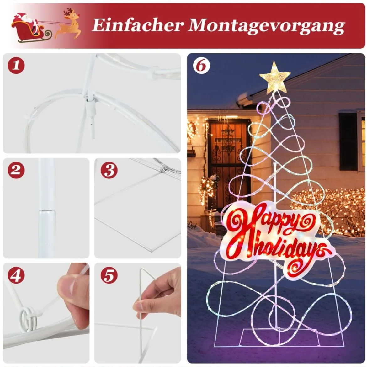 170cm LED Weihnachtsbaum mit Farbewechselnde Lichter & 6 Lichtmodi & Buchstaben & Stern