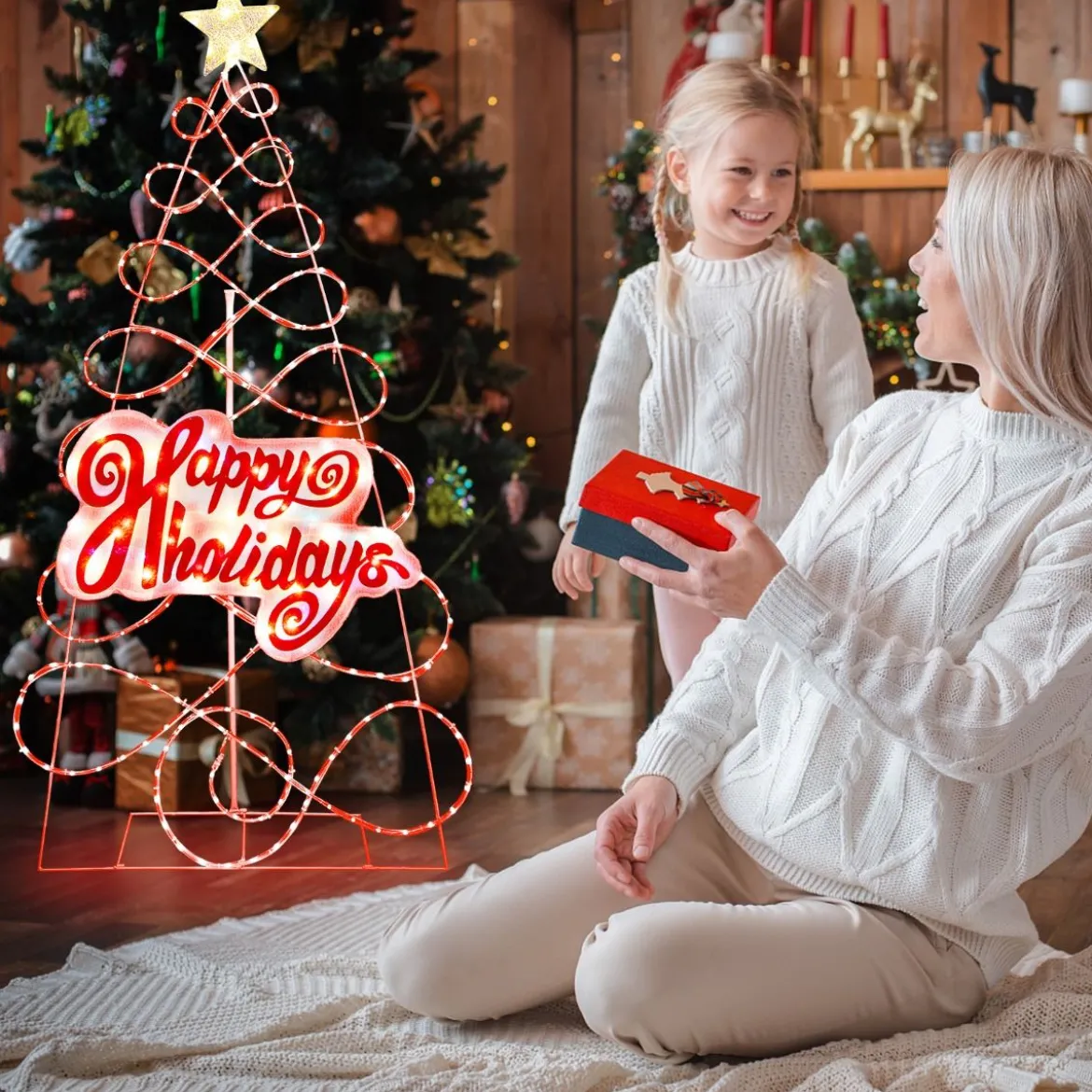 170cm LED Weihnachtsbaum mit Farbewechselnde Lichter & 6 Lichtmodi & Buchstaben & Stern