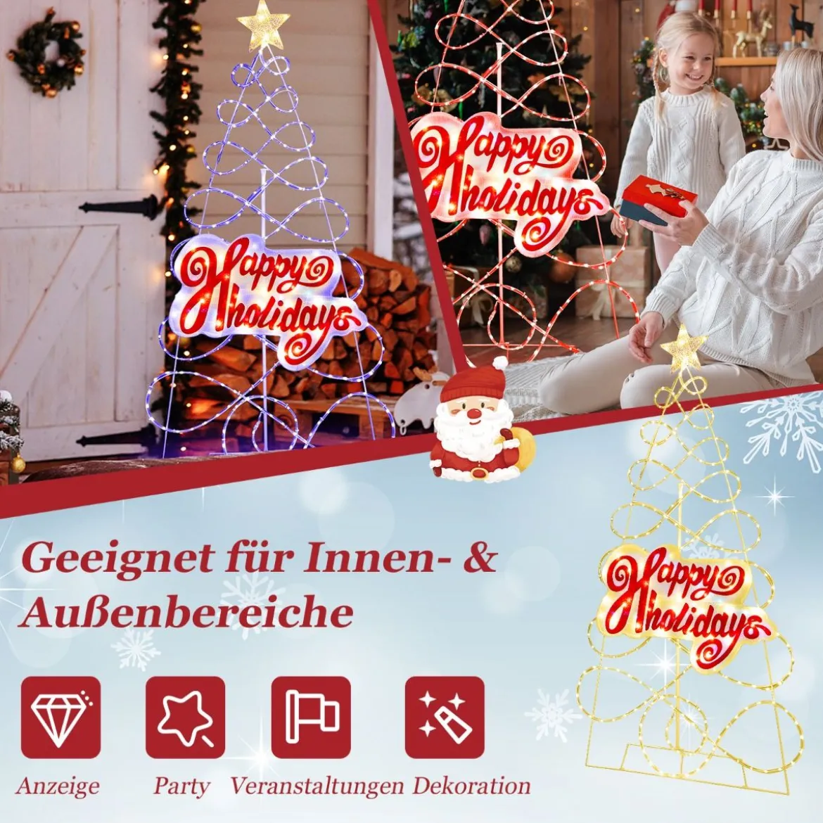 170cm LED Weihnachtsbaum mit Farbewechselnde Lichter & 6 Lichtmodi & Buchstaben & Stern