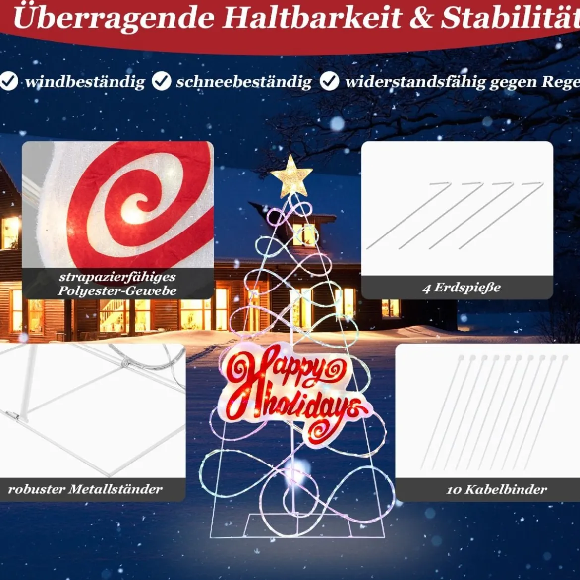 170cm LED Weihnachtsbaum mit Farbewechselnde Lichter & 6 Lichtmodi & Buchstaben & Stern