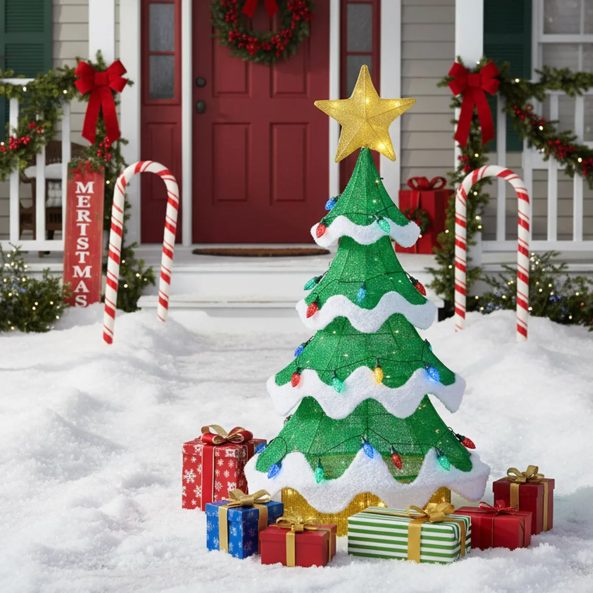 130 cm LED Weihnachtsbaum mit LED-Lichern & Stern & Erdbeerförmigen Glühbirnen