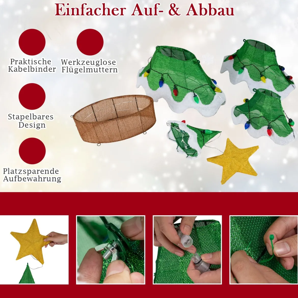 130 cm LED Weihnachtsbaum mit LED-Lichern & Stern & Erdbeerförmigen Glühbirnen