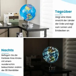 Ø 23 cm Leuchtglobus mit Metallsockel & Licht & Deutsche Geografische Karte & Sternbildkarte