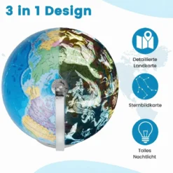 Ø 23 cm Leuchtglobus mit Metallsockel & Licht & Deutsche Geografische Karte & Sternbildkarte