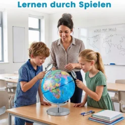 Ø 23 cm Leuchtglobus mit Metallsockel & Licht & Deutsche Geografische Karte & Sternbildkarte