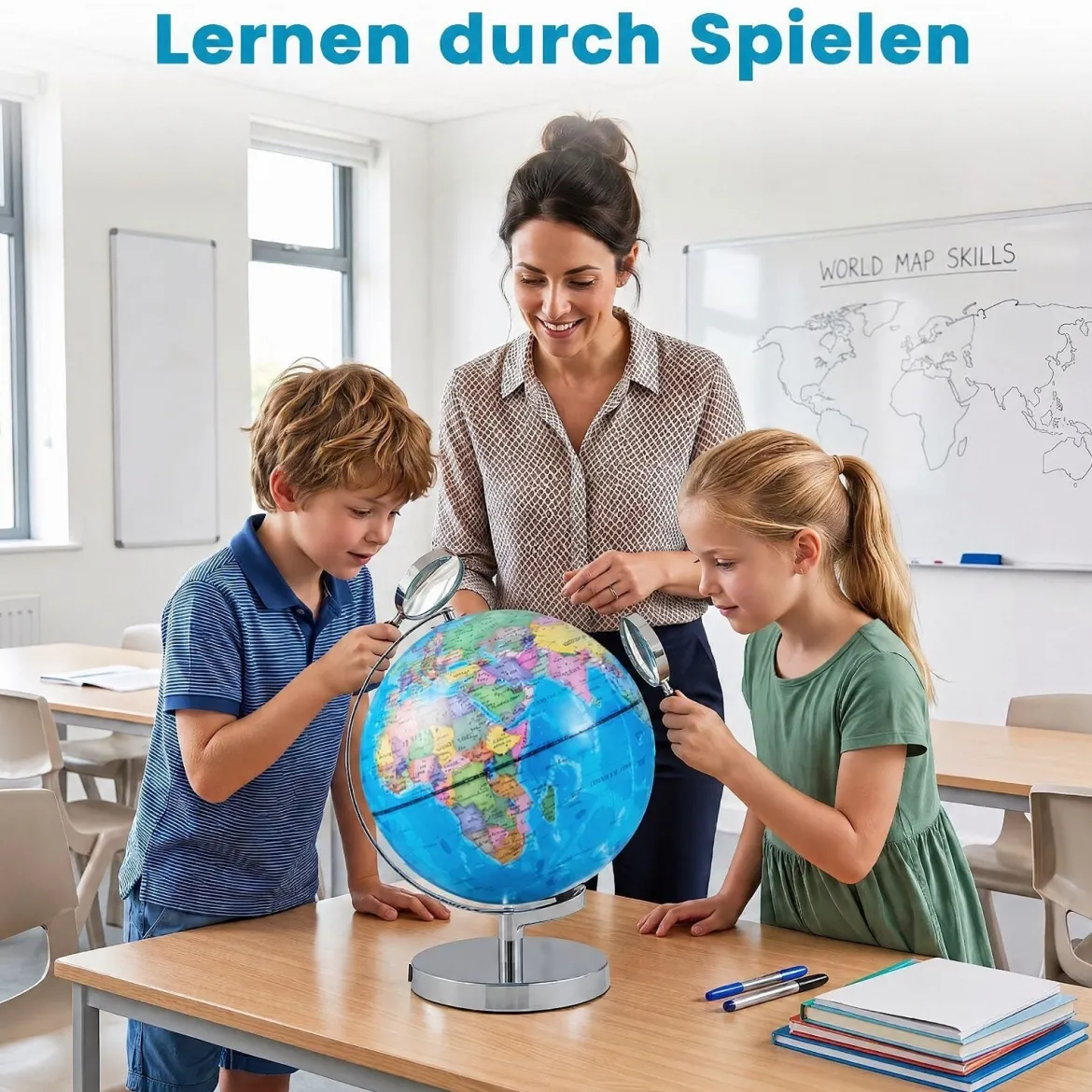 Ø 23 cm Leuchtglobus mit Metallsockel & Licht & Deutsche Geografische Karte & Sternbildkarte