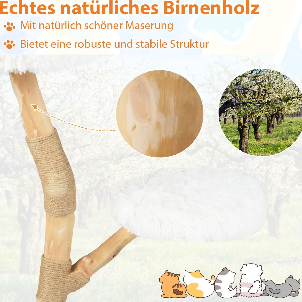 90 cm Massivholz Kratzbaum mit 3 Plüschsitzflächen Seil & Kratzpfosten Katzenbaum Katzenturm Weiß