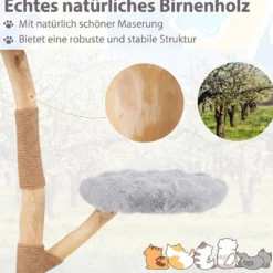 90 cm Massivholz Kratzbaum mit 3 Plüschsitzflächen Seil & Kratzpfosten Katzenbaum Katzenturm Grau
