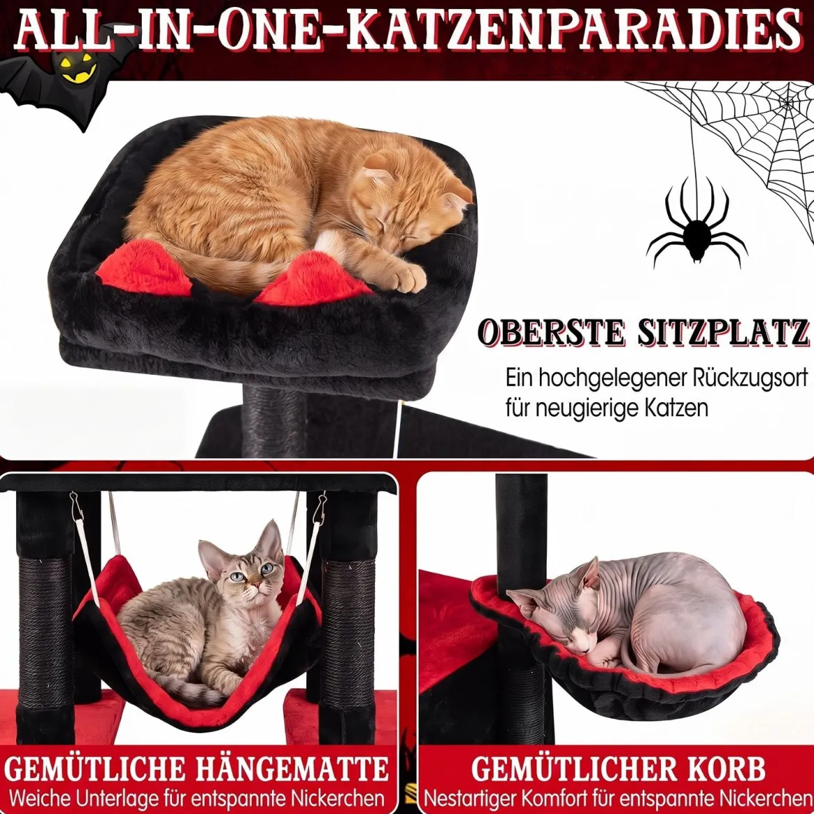 178 cm Mehrstöckiger Kratzbaum im Gothic Design mit Katzenhöhle 50 x 73 x 178 cm für Katzen