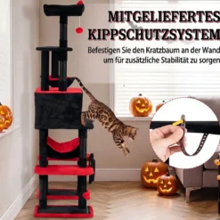 178 cm Mehrstöckiger Kratzbaum im Gothic Design mit Katzenhöhle 50 x 73 x 178 cm für Katzen