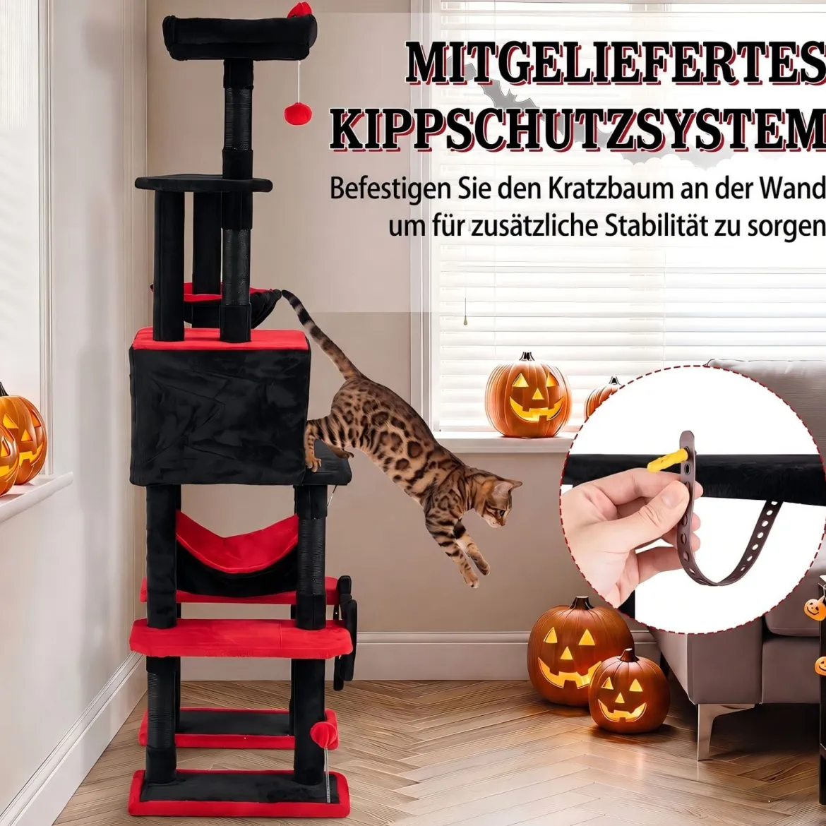 178 cm Mehrstöckiger Kratzbaum im Gothic Design mit Katzenhöhle 50 x 73 x 178 cm für Katzen