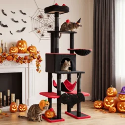 178 cm Mehrstöckiger Kratzbaum im Gothic Design mit Katzenhöhle 50 x 73 x 178 cm für Katzen