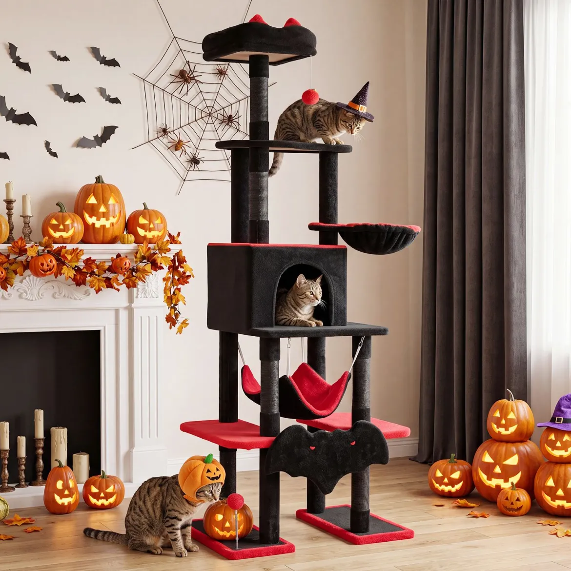178 cm Mehrstöckiger Kratzbaum im Gothic Design mit Katzenhöhle 50 x 73 x 178 cm für Katzen