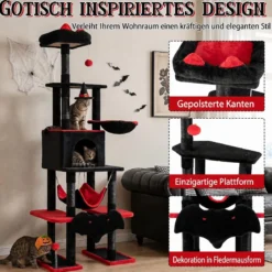 178 cm Mehrstöckiger Kratzbaum im Gothic Design mit Katzenhöhle 50 x 73 x 178 cm für Katzen